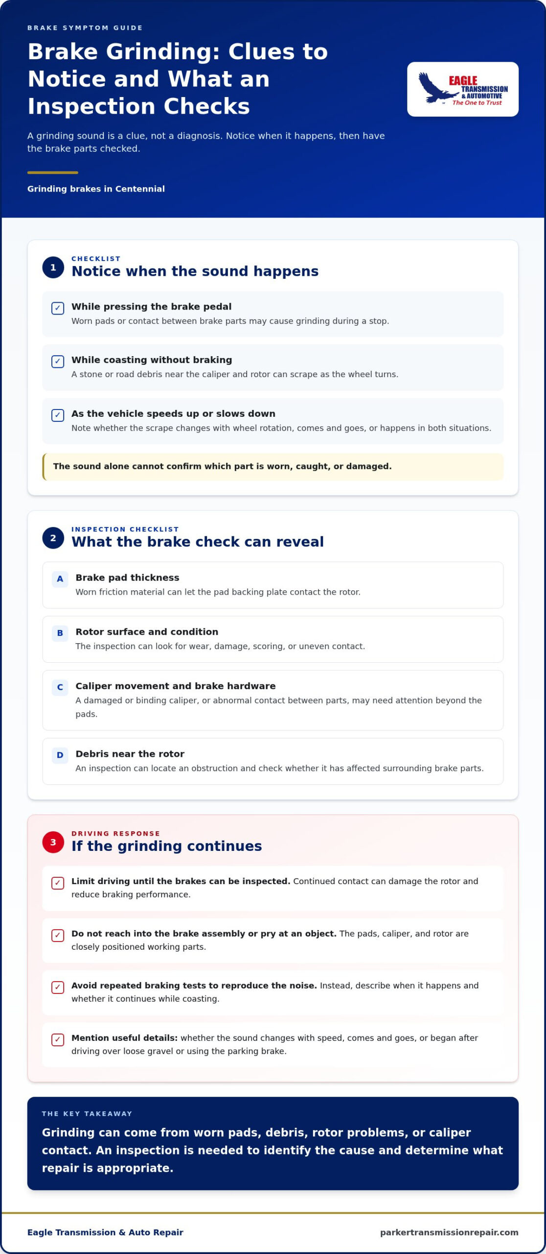 Grinding Noise When Braking in Centennial: Causes and Risks